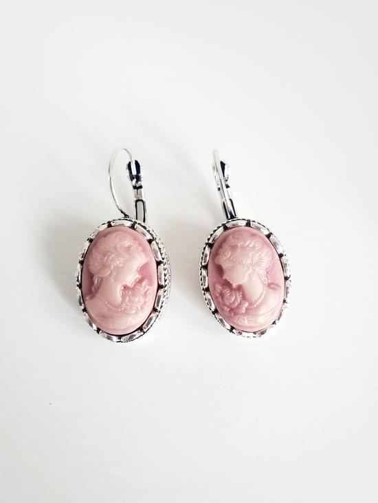Jewelry - Vintage-Inspired Pink Cameo Drop Earrings - Unbranded